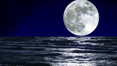 Sea And Full Moon Night Sky With Flashing Stars Beautiful Relaxing