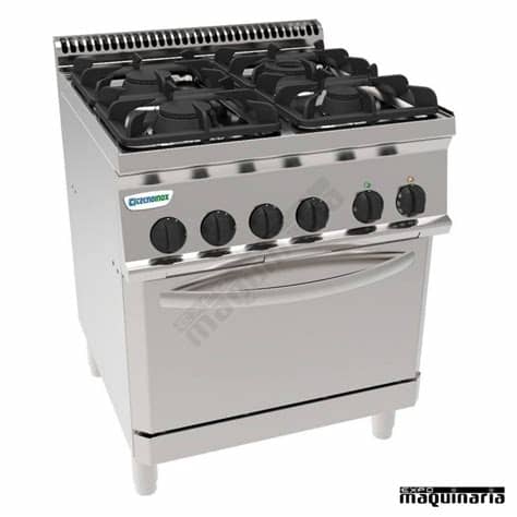 Parrillas a gas y carbón. Cocina industrial a gas CLPF70G7 con 4 quemadores y horno ...