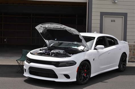 Dodge Charger Hellcat Hood Open Front Side View Supercharger V8 Car