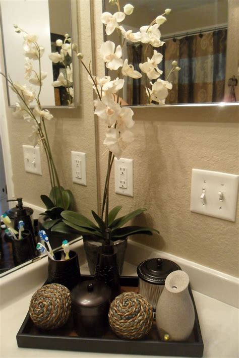 Bathroom Half Bathroom Decorating Ideas With Flower Vase And Two Rattan