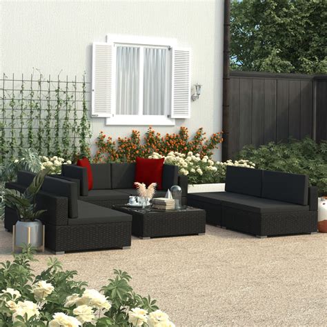 Poly rattan garden furniture is made of extremely strong and durable poly rattan, which makes it possible for the furniture to today i have received a small package including 3 connectors for replacement. 7 Piece Garden Lounge Set Black with Cushions Poly Rattan ...