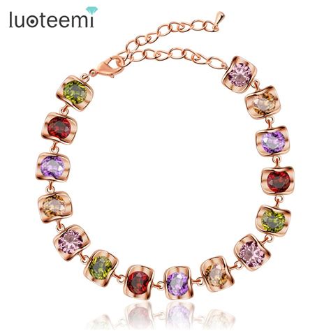 Luoteemi Newest Style Fashion Luxury Jewelry Rose Gold Color Aaa Cubic Zirconia Rainbow Bridal