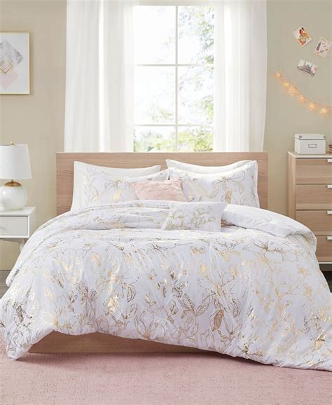 Intelligent Design Magnolia Metallic Floral 5 Piece Fullqueen