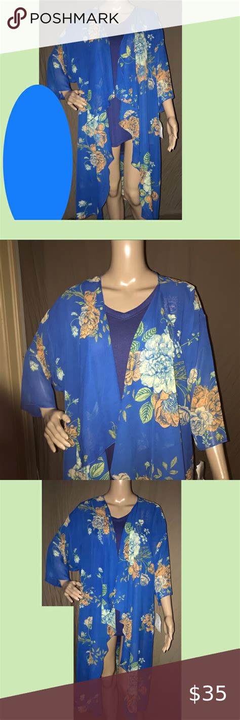270 Lularoe Blue Sheer Shirley Kimono Medium Floral Shirt Dress