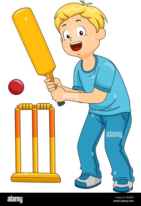 Illustration Of A Boy Playing Cricket Stock Photo Alamy