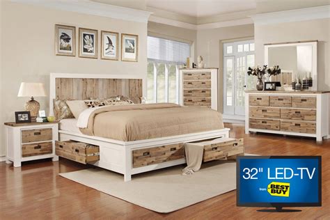 These complete furniture collections include everything you need to outfit the entire bedroom in coordinating style. Western Queen Storage Bedroom Set with 32" TV at Gardner-White