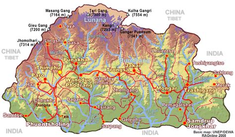 Raonline Bhutan Visitor Information Maps Physical Maps Dzongkhag