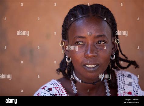 Fulani woman in Djibo in northern Burkina Faso. The woman sports the ...