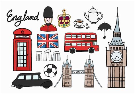 Conjunto De ícones Culturais Britânicos Ilustração Vetor Premium