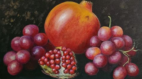 Pomegranate And Grapes Still Life Acrylic Painting Live Tutorial Youtube