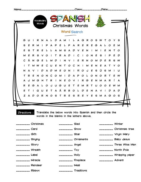 Spanish Christmas Vocabulary Word Search And Answer Key Made By Teachers