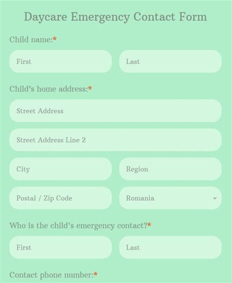 Free Daycare Emergency Contact Form Template