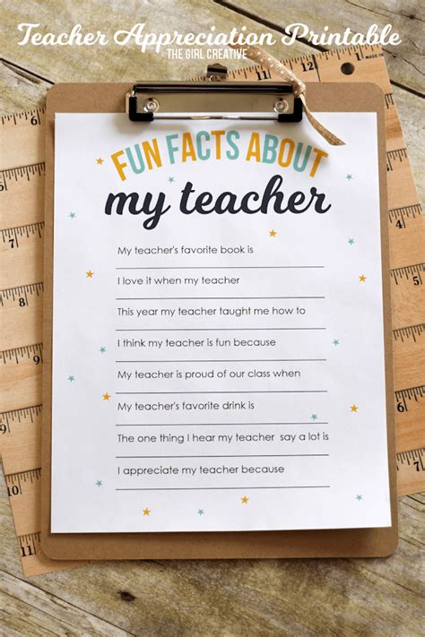 Teacher Appreciation Printable Fun Facts About My Teacher The Girl