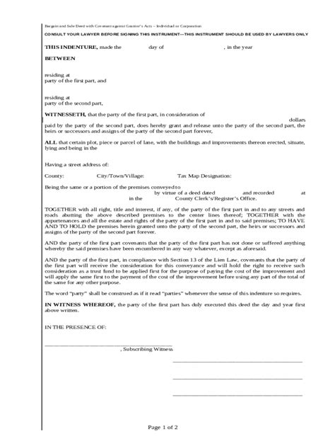 Bargain And Sale Deed With Covenants Letter Size Doc Template Pdffiller