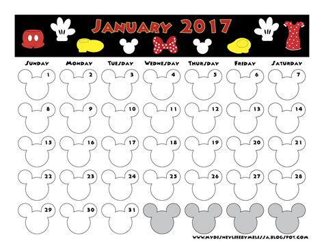 You can customize the calendar template through an online calendar maker tool or other office applications. My Disney Life: January 2017 Calendar