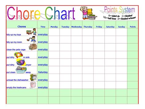 Free 6 Chore Chart Template Printable For Kids Excel Word