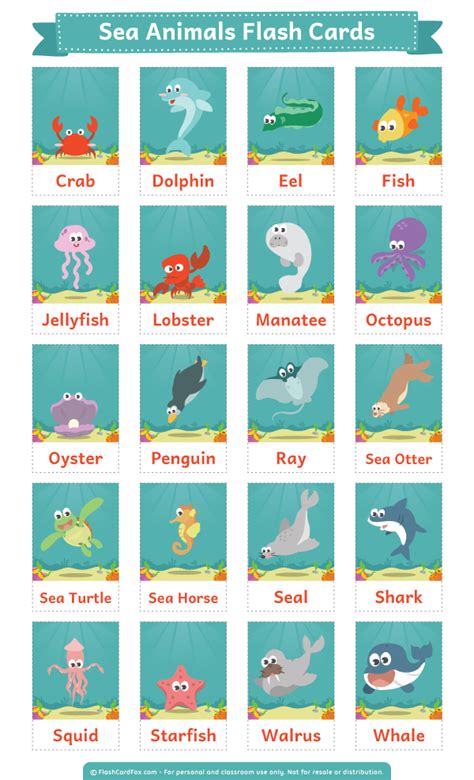 Check spelling or type a new query. Printable Sea Animals Flash Cards