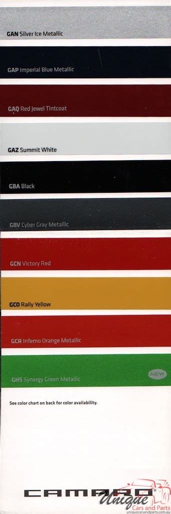Chev Camaro Paint Chart Color Reference