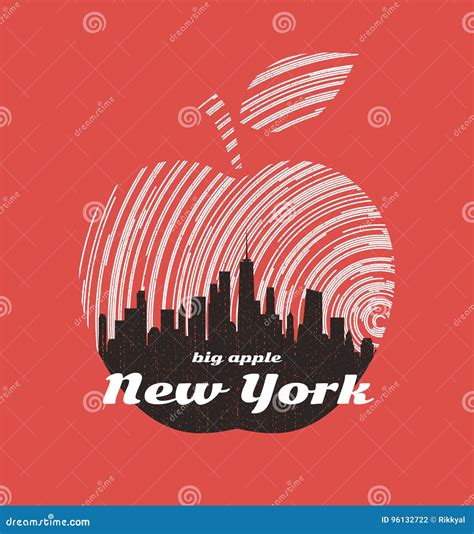 New York Big Apple T Shirt Graphic Design With City Skyline Stock