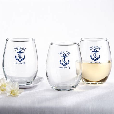 Personalized Stemless Wine Glass Nautical Bridal Shower Personalized Favors By Kate Aspen