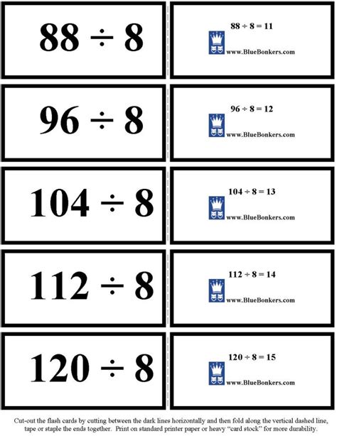 Bluebonkers Free Printable Division Flash Cards Eights 11 15 P3