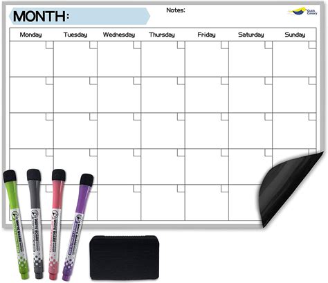 Magnetic Dry Erase Monthly Calendar For Refrigerator 17x12