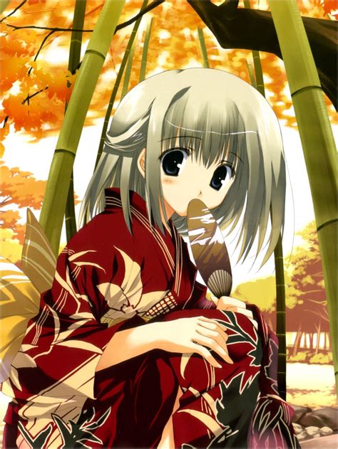 Mitsumi Misato 1girl Bamboo Bamboo Forest Black Eyes Blush Forest Japanese Clothes