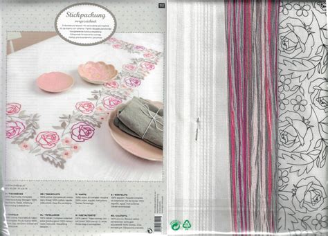 R674025222 Embroidered Roses Traced Tablecloth Kit 80cm X 80cm