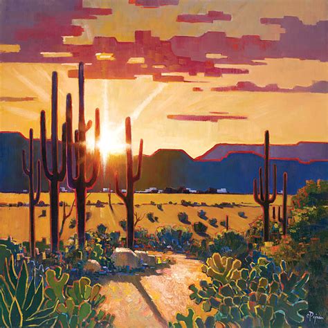 Saguaro Sunset Hand Embellished Giclee By Artist Bob Pejman