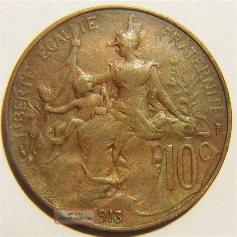 Rare 1913 France 10 Centimes Km 843 Very Fine