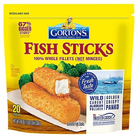 Gortons Crunchy Breaded Fish Sticks Cut From 100 Whole Fillets Wild