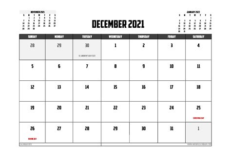 Calendar Template December 2021