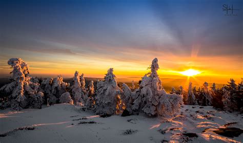Sonnenuntergang Harz Brocken Der Letzte Schnee Schmilzt
