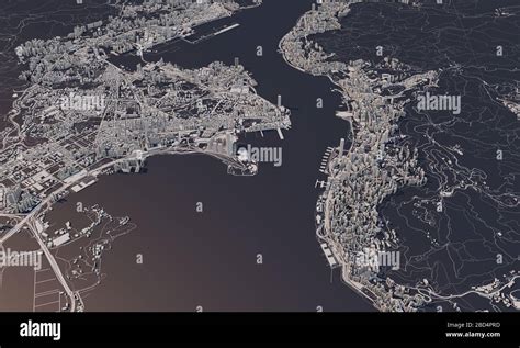 Hong Kong City Map 3d Rendering Aerial Satellite View Stock Photo Alamy