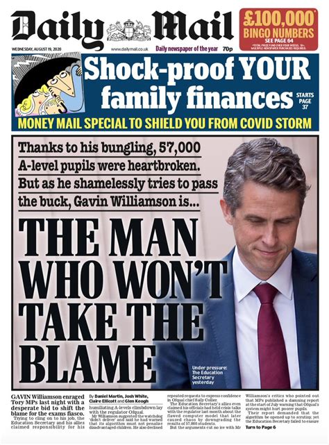 Daily Mail Front Page 10th Of August 2020 Tomorrows