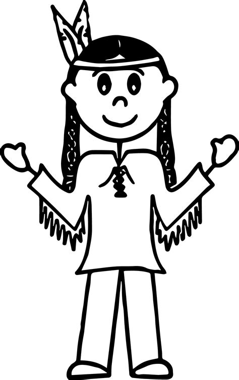 American One Girl Indian Coloring Page | Wecoloringpage.com