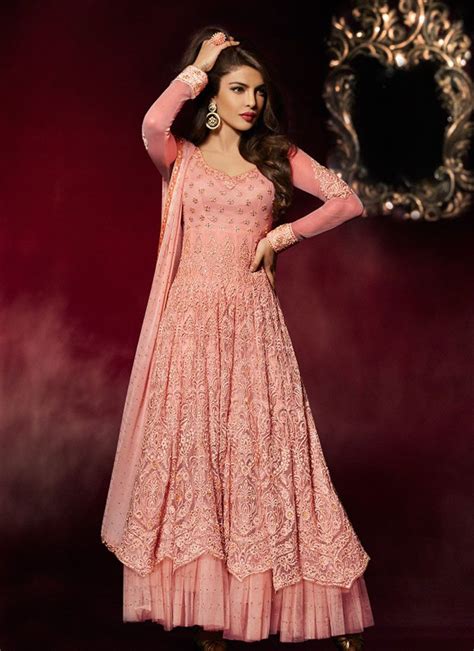Priyanka Chopra In Pink Peach Gown Anarkali Suit Designer Anarkali Dresses Fashion Indian