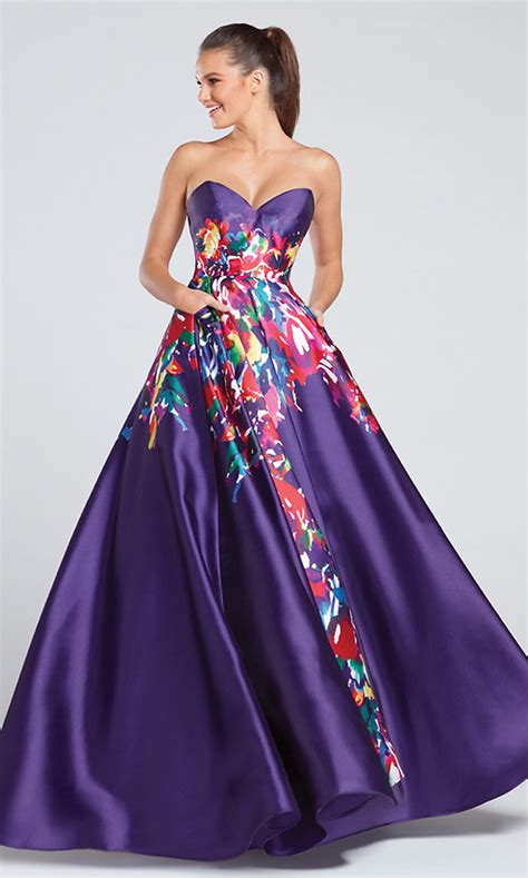 Floral Print Long Prom Dress With Pockets