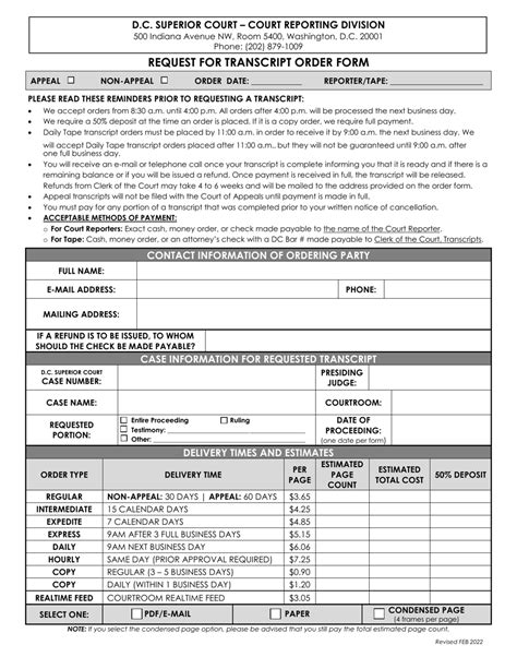 Washington D C Request For Transcript Order Form Fill Out Sign Online And Download Pdf