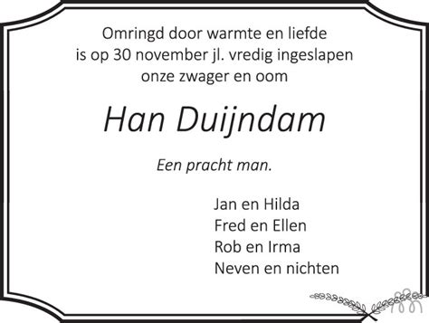 Han Johannes Jacobus Marie Duijndam 30 11 2021 Overlijdensbericht En