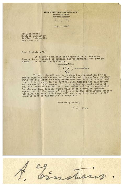 Albert Einstein Letter Signed From 1943 With His Hand Drawn Diagram