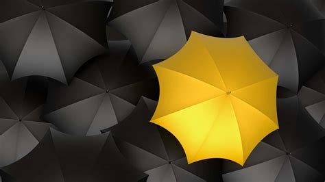 Yellow Umbrella Surrounded By Black Umbrellas Hd Yellow Wallpapers Hd