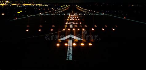 Airport Runway By Night Ready For Take Off Stock Photo Image Of