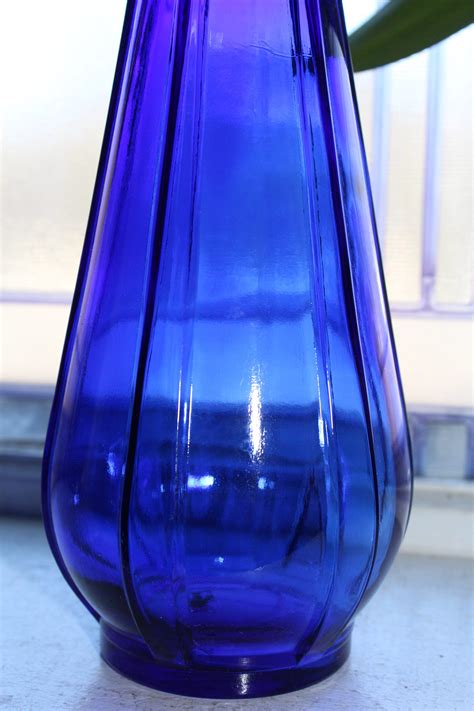 Art Deco Cobalt Blue Glass Large Ribbed Vase Vintage 1920s Free Nude Porn Photos