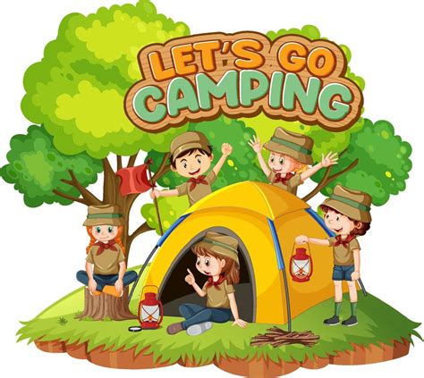 Camping Kids And Text Design For Word Lets Go Camping 12723053 Vector