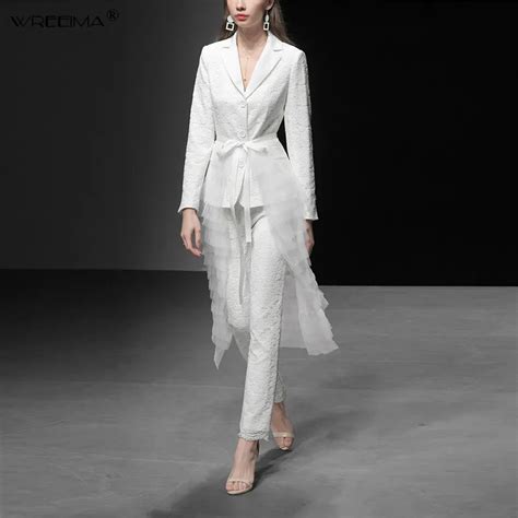 white 2 pieces pant suit women formal white suit female office slim ladies interview suits one