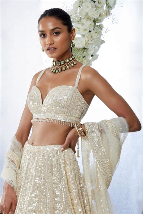 Bridaltrunk Online Indian Multi Designer Fashion Shopping Ivory Sequin Lehenga Set