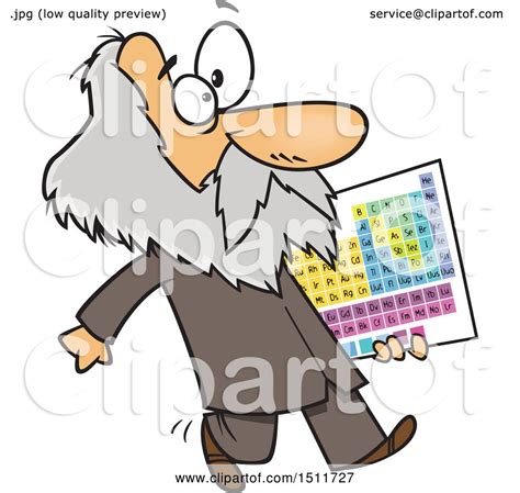 Clipart Of A Cartoon Man Dmitri Mendeleev Carrying The Periodic Table Of Elements Royalty