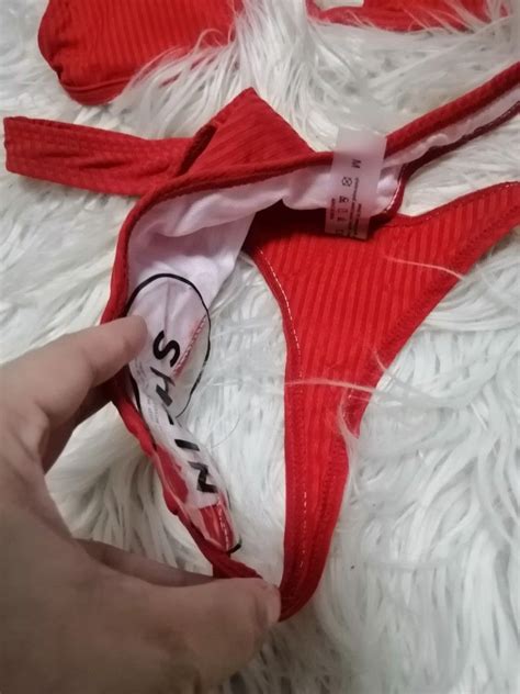 Rare Shein Ultra Sexy Red Ribbed Thong Bikini Two Piece Womens