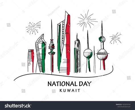 Vector Hand Drawn Illustration Celebration Of Kuwaits National Day On